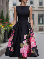 Eloise | Floral Sleeveless Draped Occasion Evening Midi Dress