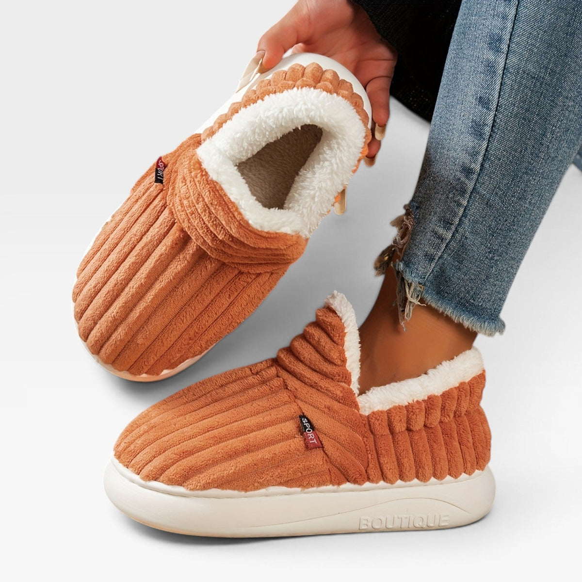 Ursula | Winter Chunky Brown Slipper Boots For Cosy Days — Orange