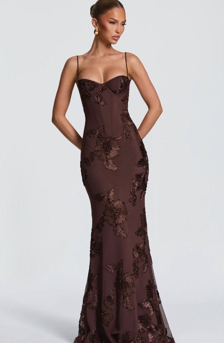 Adeline | Figure-Hugging Spaghetti Strap Evening Maxi Dress