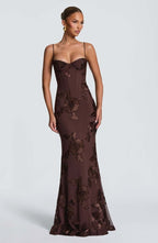 Adeline | Figure-Hugging Spaghetti Strap Evening Maxi Dress