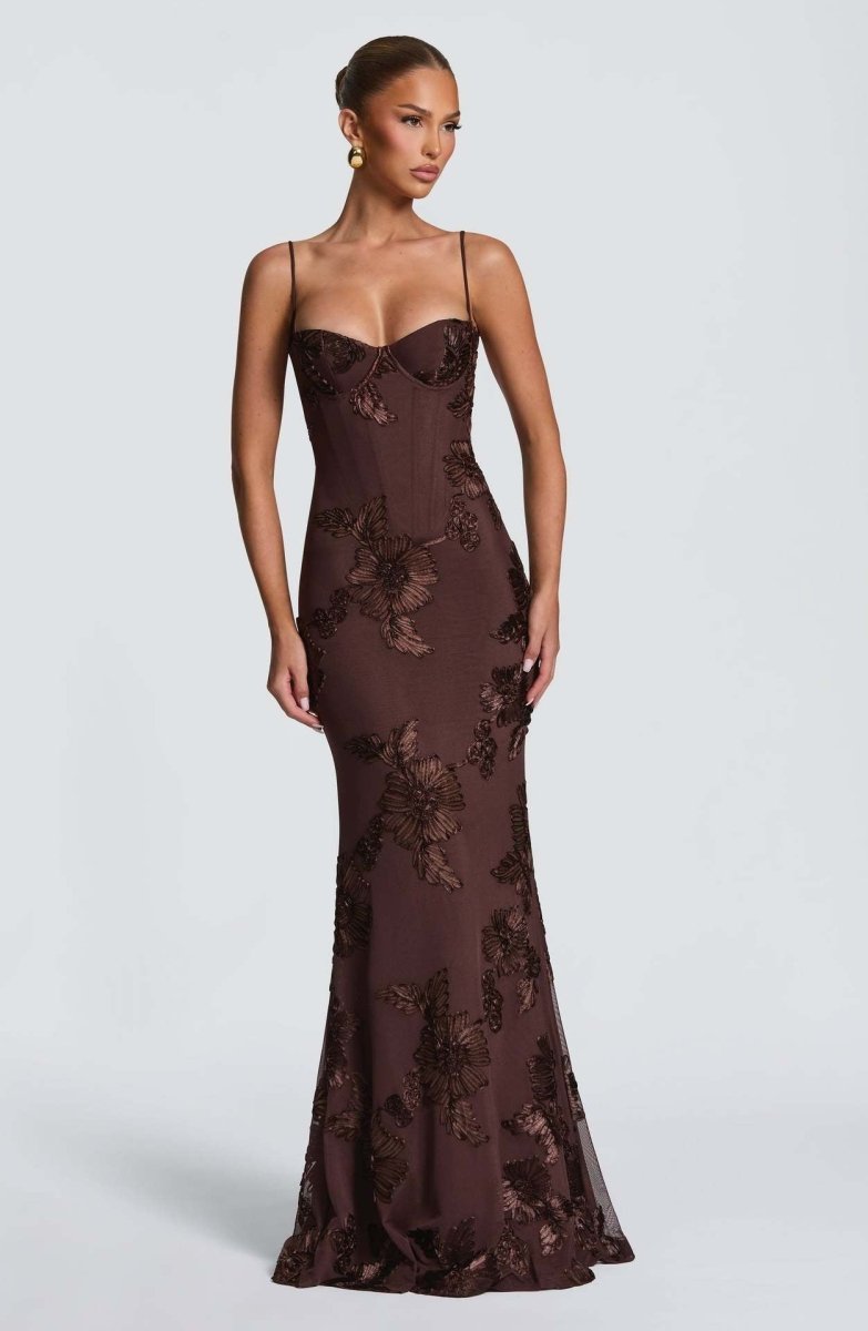 Adeline | Figure-Hugging Spaghetti Strap Evening Maxi Dress