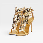 Faustine | Gold Rene Caovilla Heels Sculptural Wing Stiletto