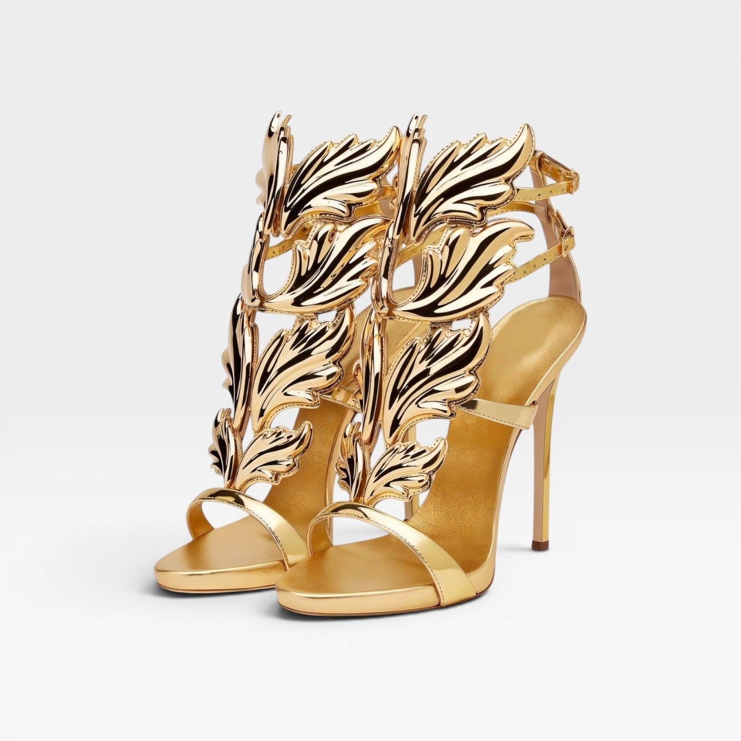 Faustine | Gold Rene Caovilla Heels Sculptural Wing Stiletto
