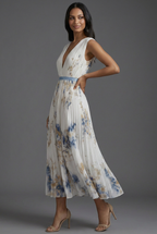 Bridget | Floral Pleated V-Neck Midi Bridesmaid Dresses