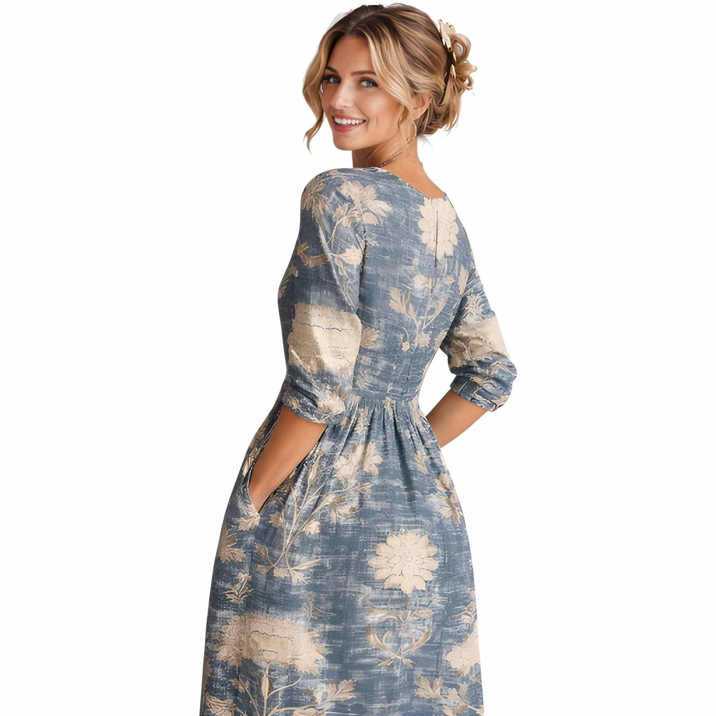 Arabella | Boho Floral Long Sleeve Midi Dress
