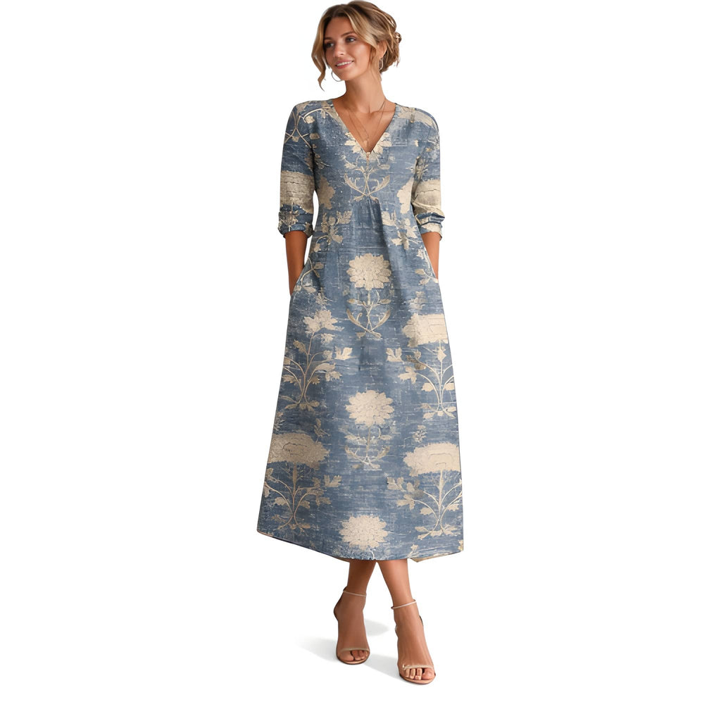 Arabella | Boho Floral Long Sleeve Midi Dress