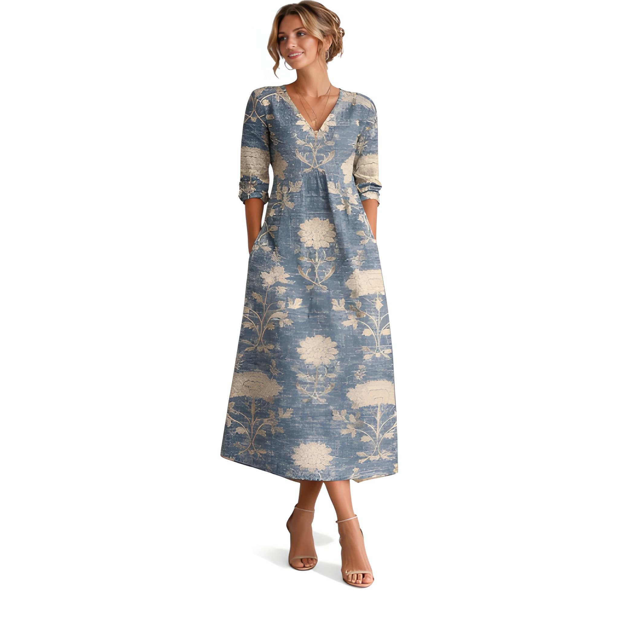 Arabella | Boho Floral Long Sleeve Midi Dress