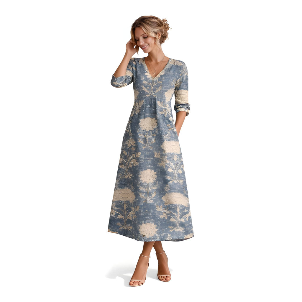 Arabella | Boho Floral Long Sleeve Midi Dress