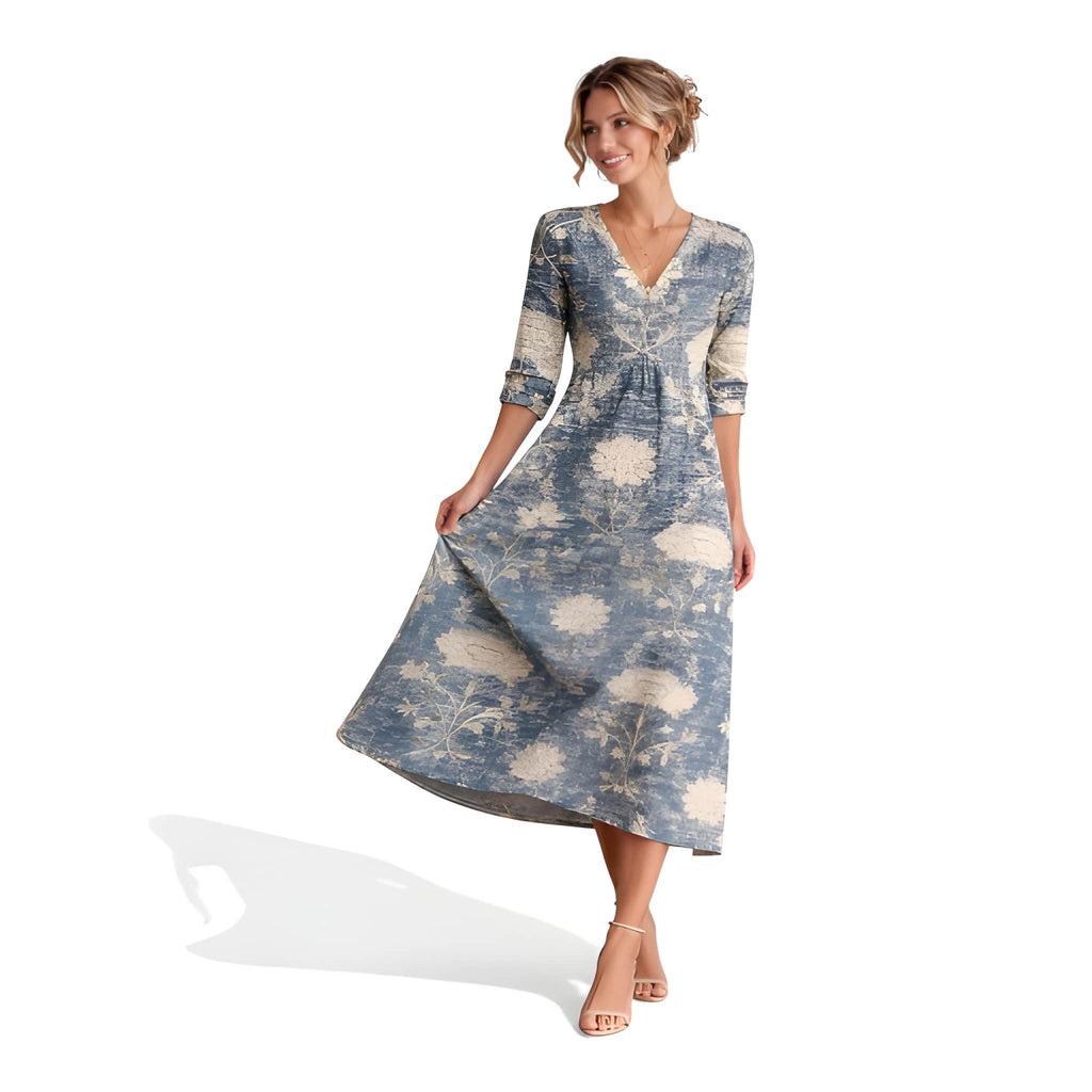 Arabella | Boho Floral Long Sleeve Midi Dress