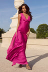 Anouk | Fuchsia Cowl Neck Satin Maxi Wedding Guest Dress