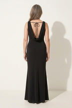 Anouk | Cinderella Satin Cowl Neck Wedding Guest Maxi Dress — achterkant