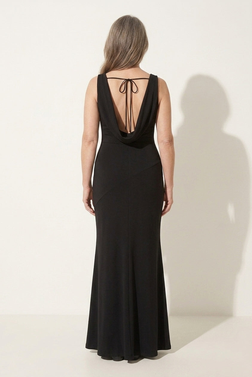 Anouk | Cinderella Satin Cowl Neck Wedding Guest Maxi Dress — achterkant