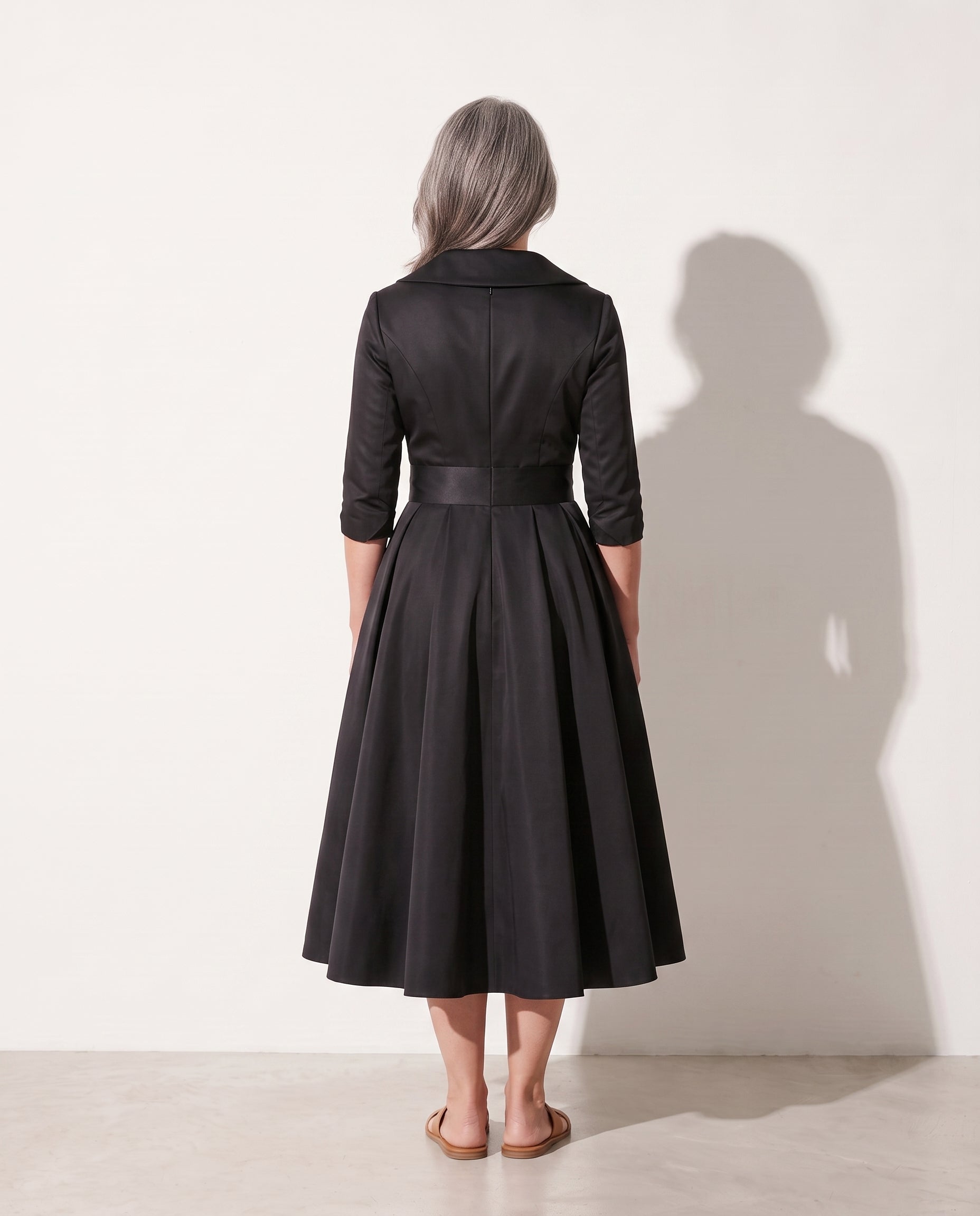 Bridget | Women's Formal Midi Dress with Structured Bodice — achterkant