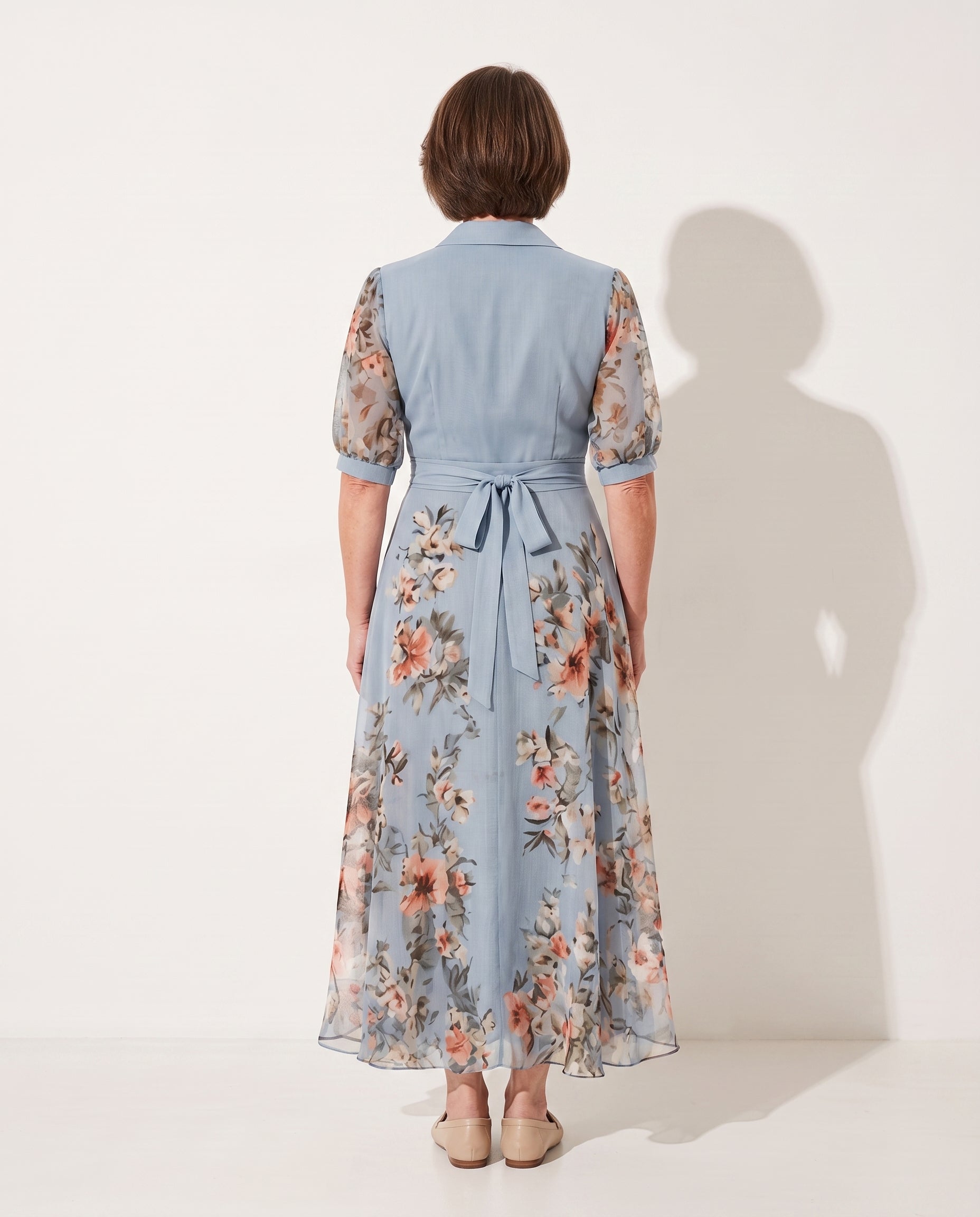 Esmee | Floral Bridesmaid Dresses Flowing Maxi Blue — achterkant