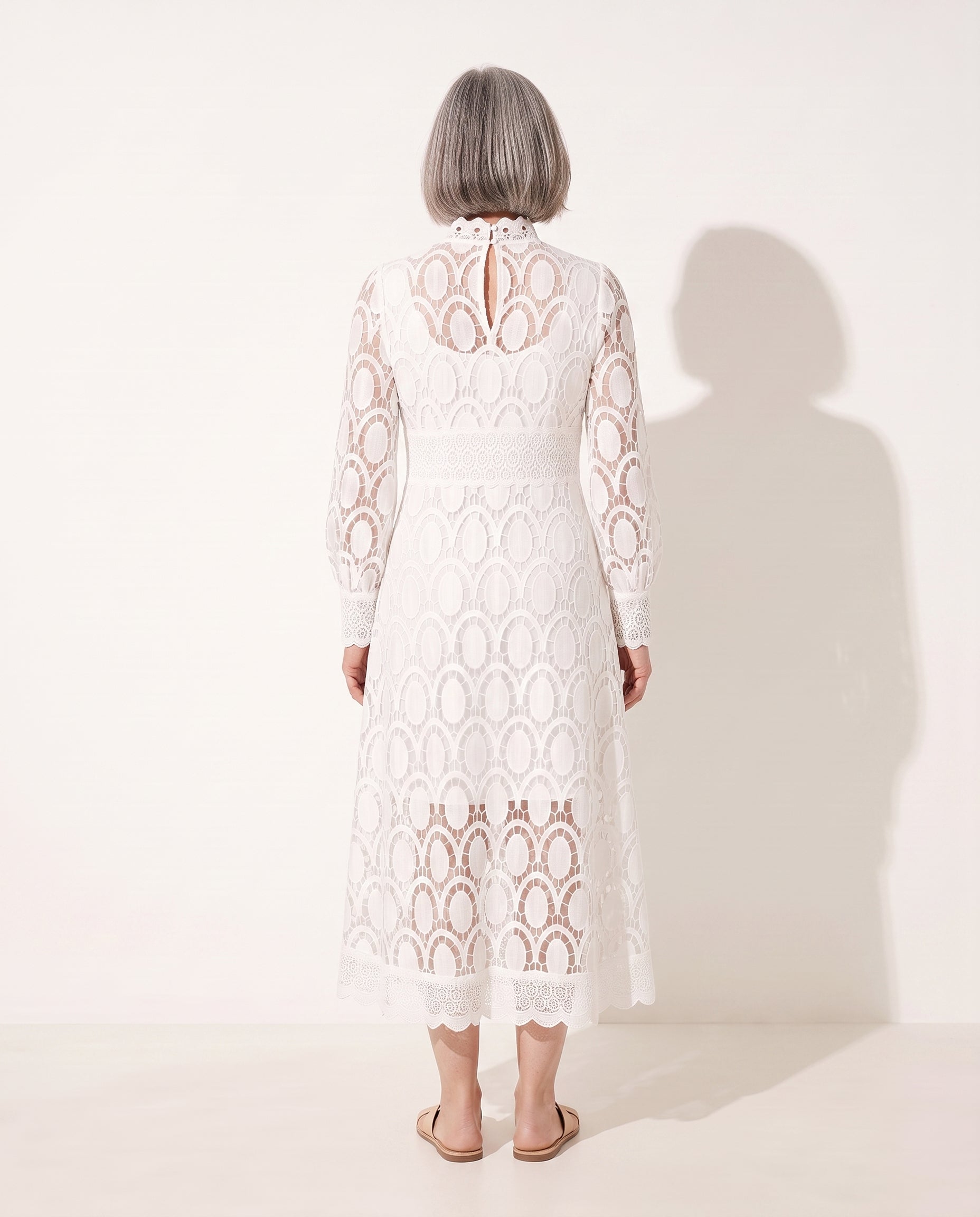 Honorine | Long Sleeve Lace Midi Wedding Guest Dresses — achterkant