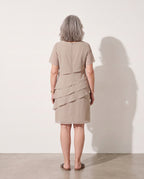 Hermione | Long Sleeve Tiered Chiffon Midi Dress For Occasions — achterkant