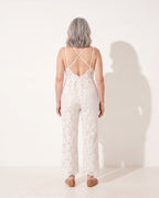 Isolde | Strapless Wide Leg Lace Jumpsuit for Summer Occasions — achterkant
