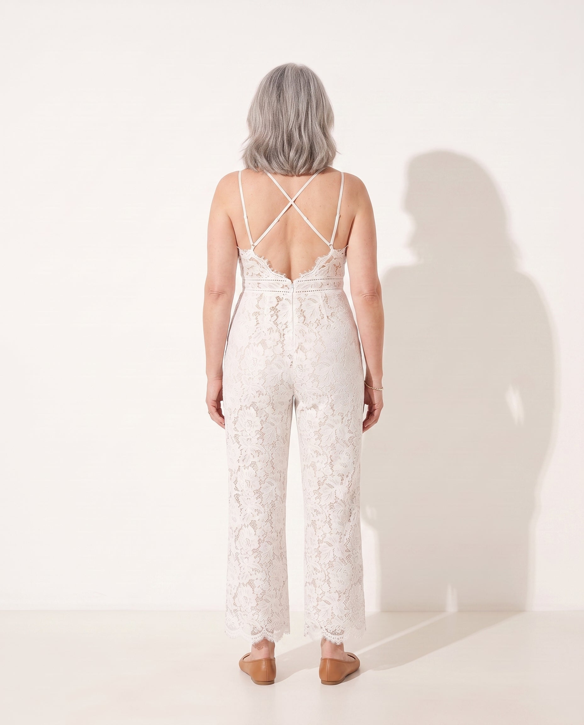 Isolde | Strapless Wide Leg Lace Jumpsuit for Summer Occasions — achterkant