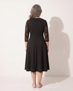 Maelys | Long Sleeve Lace A-Line Wedding Guest Midi Dresses — achterkant