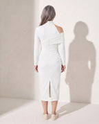 Edith | Ruched One Shoulder Midi Wedding Guest Dress — achterkant