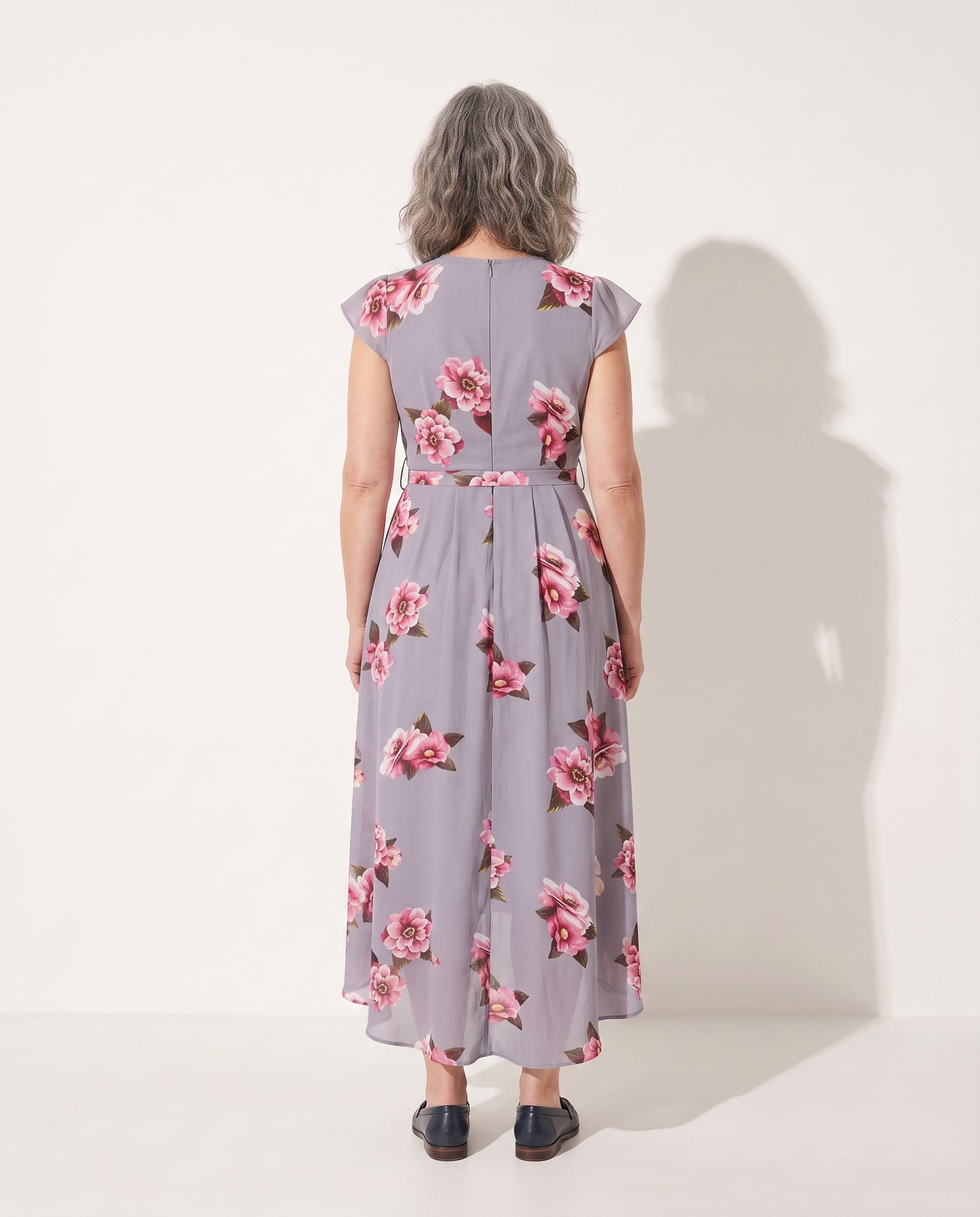 Maelys | Floral Print Midi Dress with Tie Waist for Weddings — achterkant