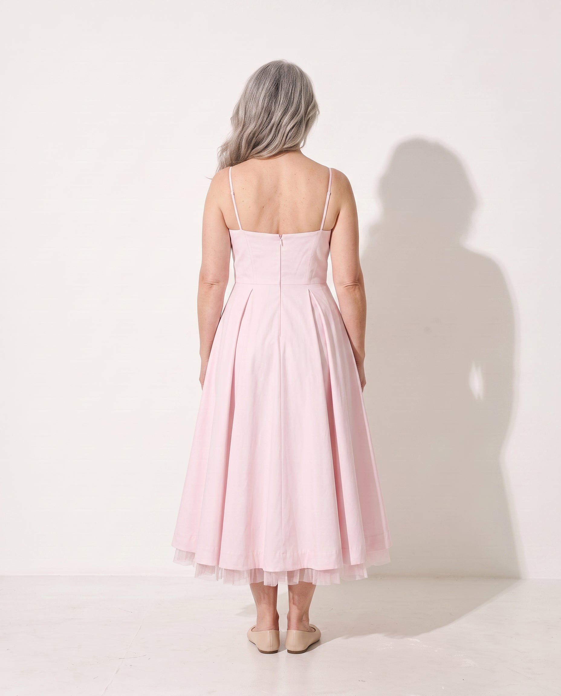 Lucinda | Formal Midi Dress With Corset Bodice & Full Skirt — achterkant