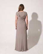 Georgiana | Long Sleeve Wedding Guest Dresses Cowl Neck Ruched Maxi — achterkant
