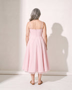 Persephone | Corset Midi Wedding Guest Dress With Full Skirt — achterkant