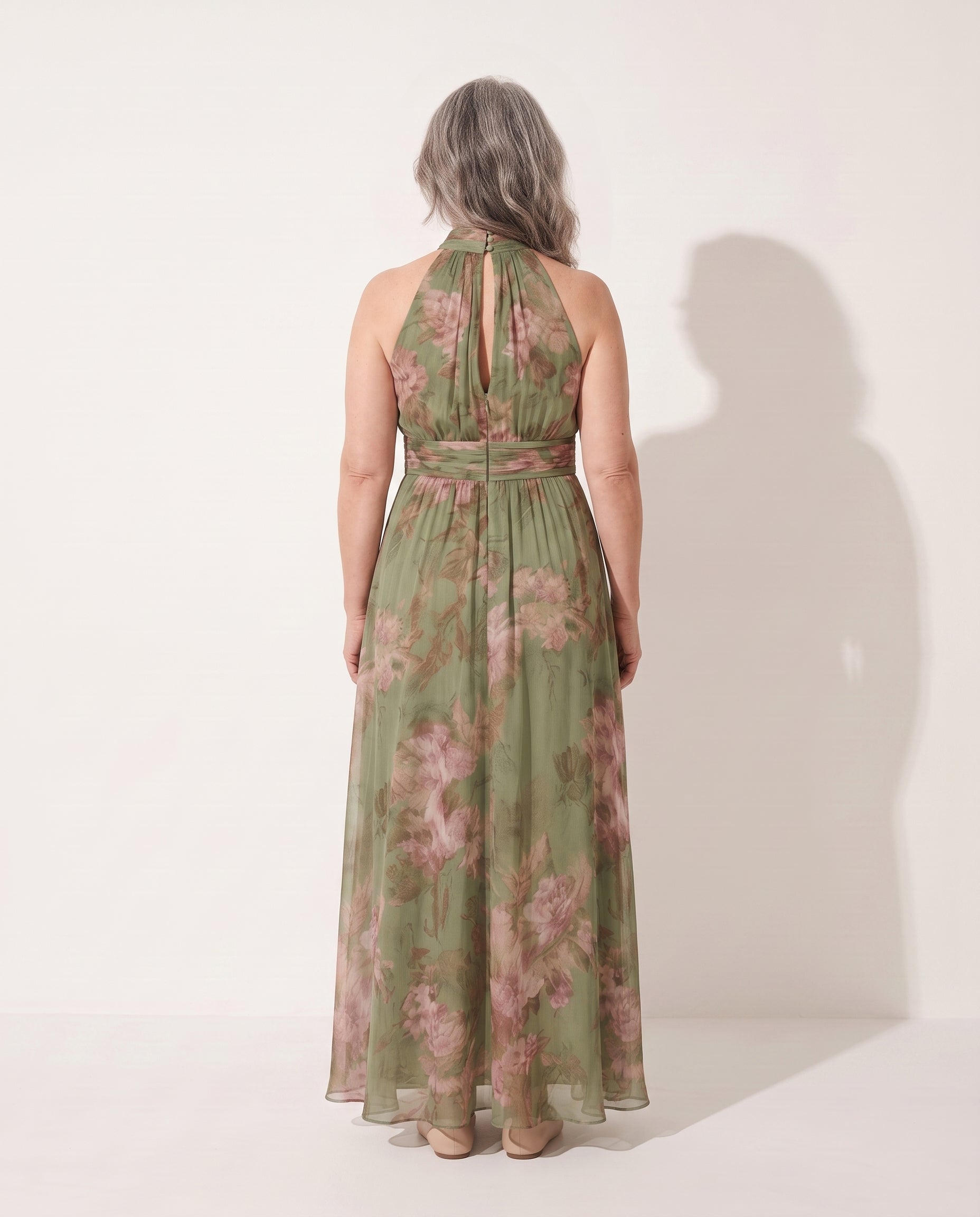 Sylvie | Autumn Wedding Guest Dresses Halter Neck Maxi Floral — achterkant