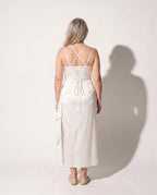 Coralie | Plus Size Evening Dresses Draped Satin Split Maxi — achterkant