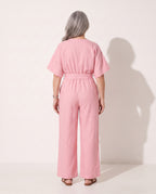Ingrid | Strapless Wide Leg Linen Jumpsuit Summer Casual — achterkant