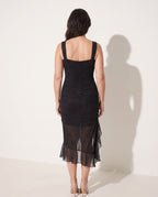 Romilly | Women Ruched Sleeveless Midi Autumn Wedding Guest Dresses — achterkant