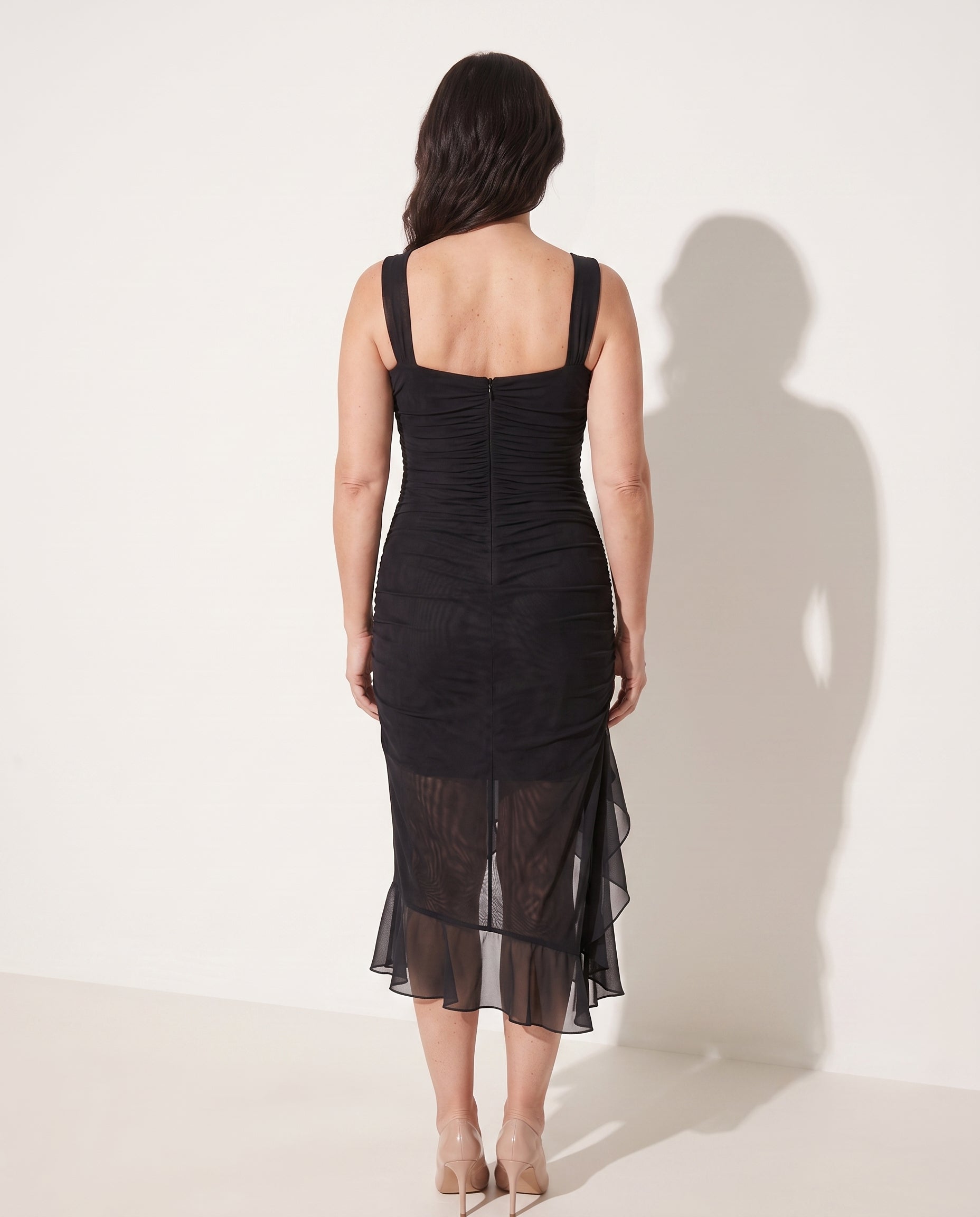 Romilly | Women Ruched Sleeveless Midi Autumn Wedding Guest Dresses — achterkant