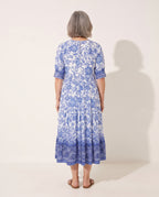 Ophelia | Long Sleeve Floral Midi Dress Wedding Guest — achterkant