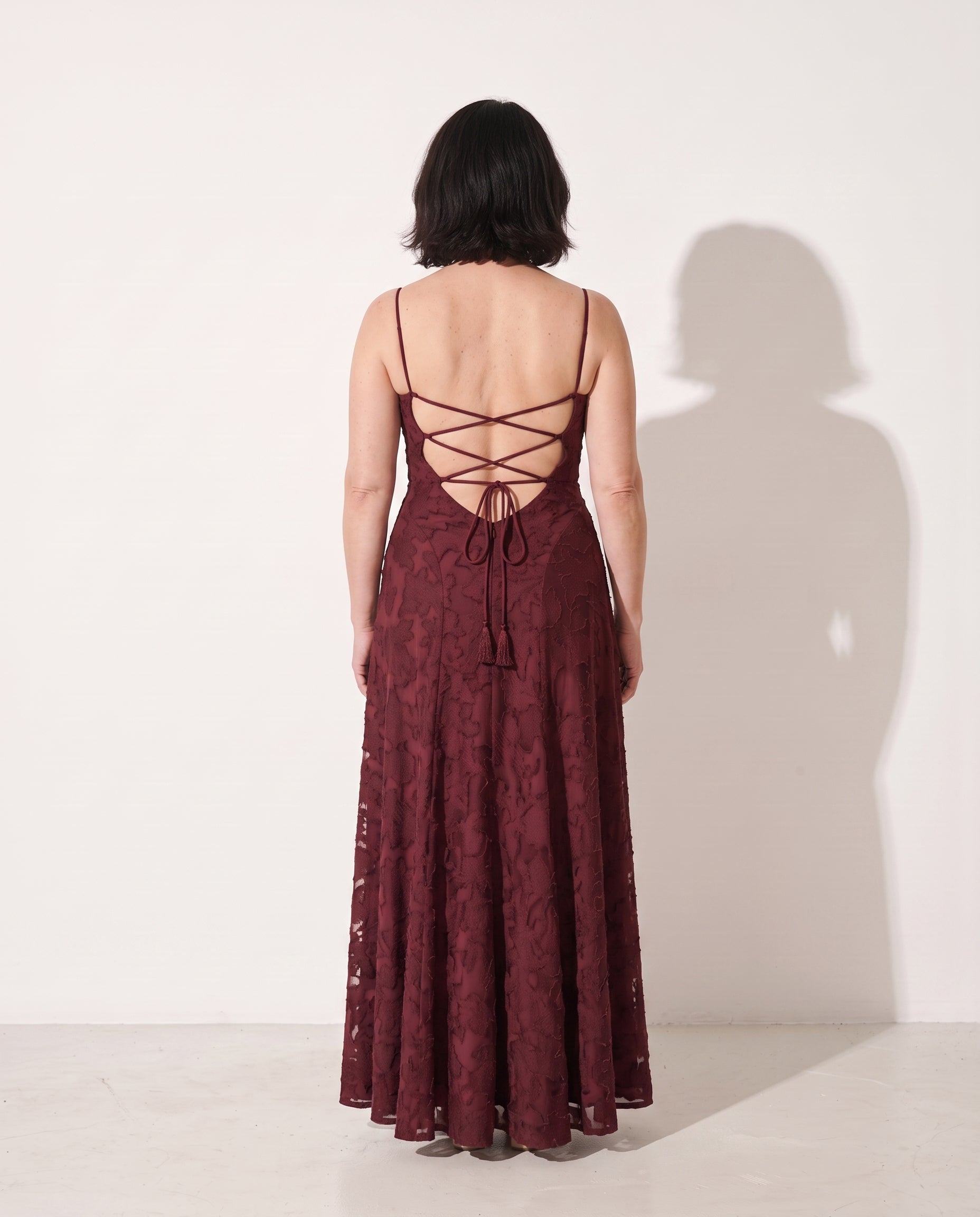 Helena | Wrap Lace Maxi Dress for Weddings and Garden Parties — achterkant