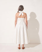 Celeste | Floral Print Halter Neck Midi Dress with Tulle Skirt — achterkant
