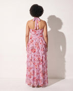 Ophelia | Floral Print Halterneck Chiffon Maxi Dress — achterkant