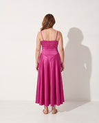 Isadora | Long Sleeve Satin Wedding Guest Dress — achterkant