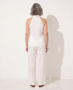Josephine | Camel Wide Leg Trousers Halterneck Co-Ord Set — achterkant