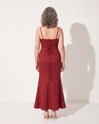 Lucienne | Floral Jacquard Cowl Neck Evening Maxi Dresses — achterkant