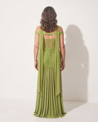 Camille | Off Shoulder Ruched Mesh Evening Maxi Dresses — achterkant