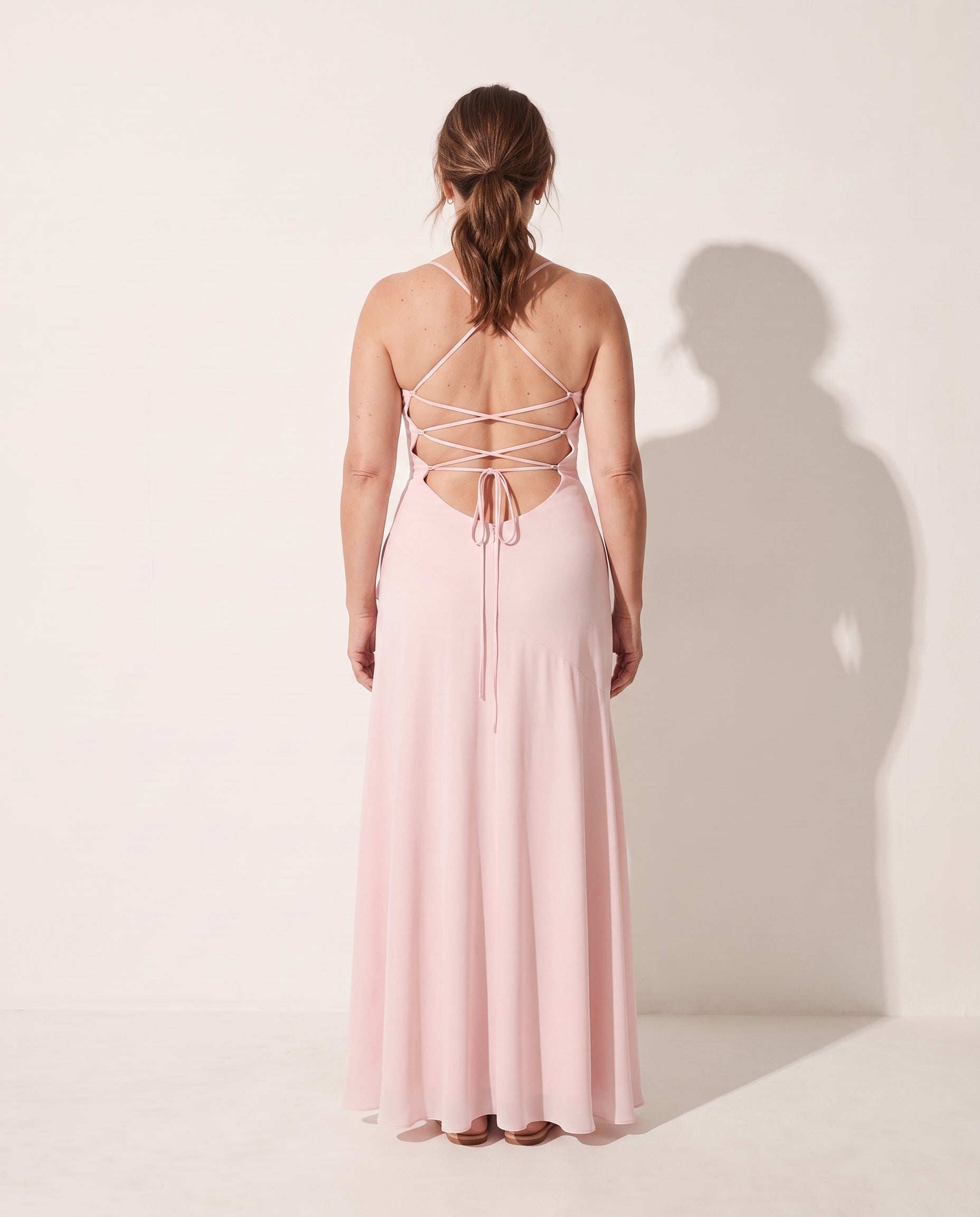 Rosalind | Long Sleeve Satin Maxi Dress Cowl Neck Evening Gown — achterkant