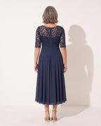 Sidonie | Embroidered Lace Midi Wedding Guest Dress — achterkant