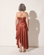 Henriette | Women Cowl Neck Satin Slip Maxi Dress — achterkant