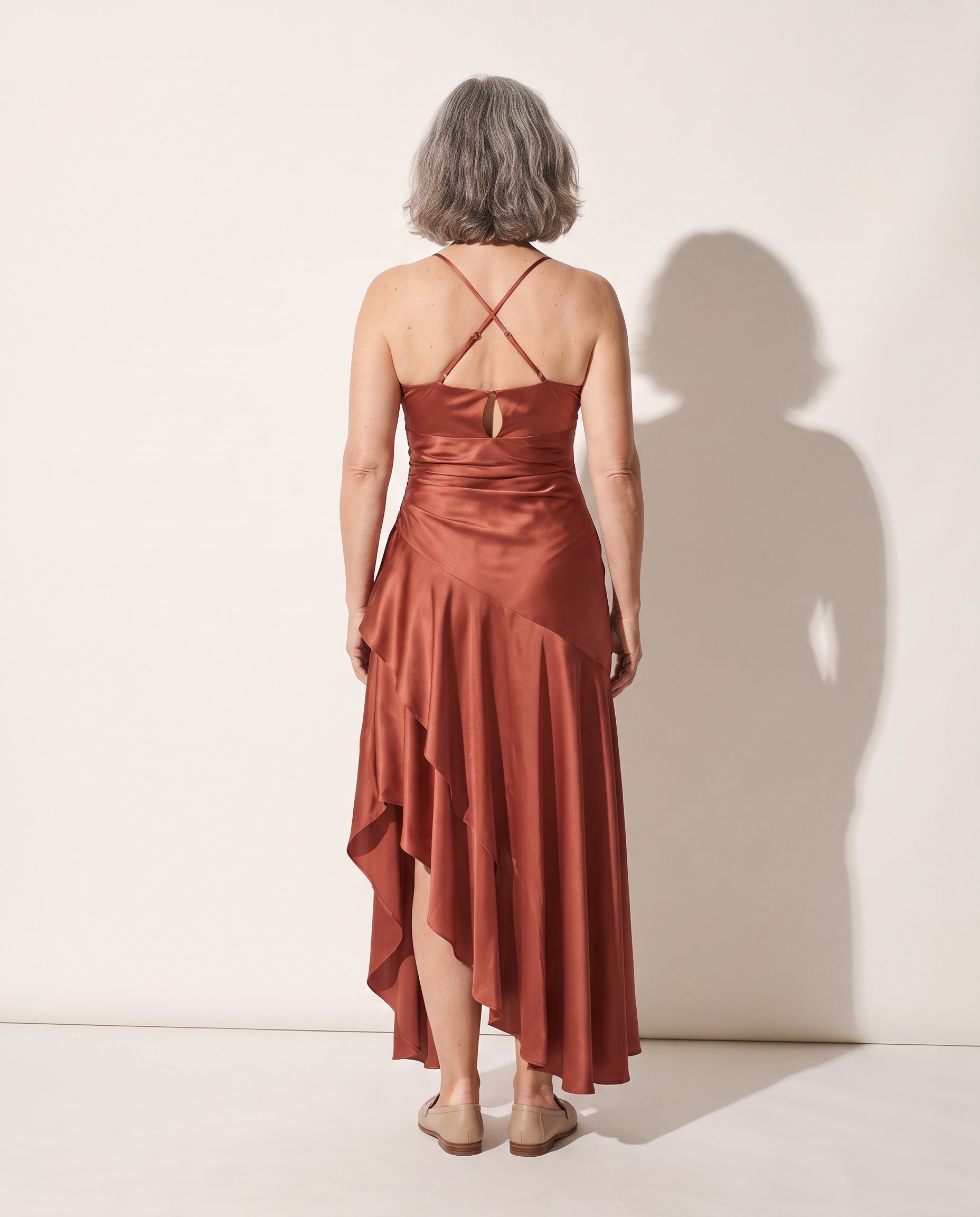 Henriette | Women Cowl Neck Satin Slip Maxi Dress — achterkant