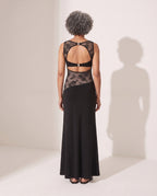 Capucine | Black Lace Cutout Maxi Evening Dress — achterkant