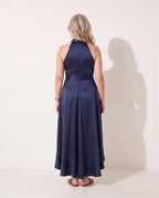Wilhelmina | Satin Halter Evening Maxi Dresses For Formal Wear — achterkant