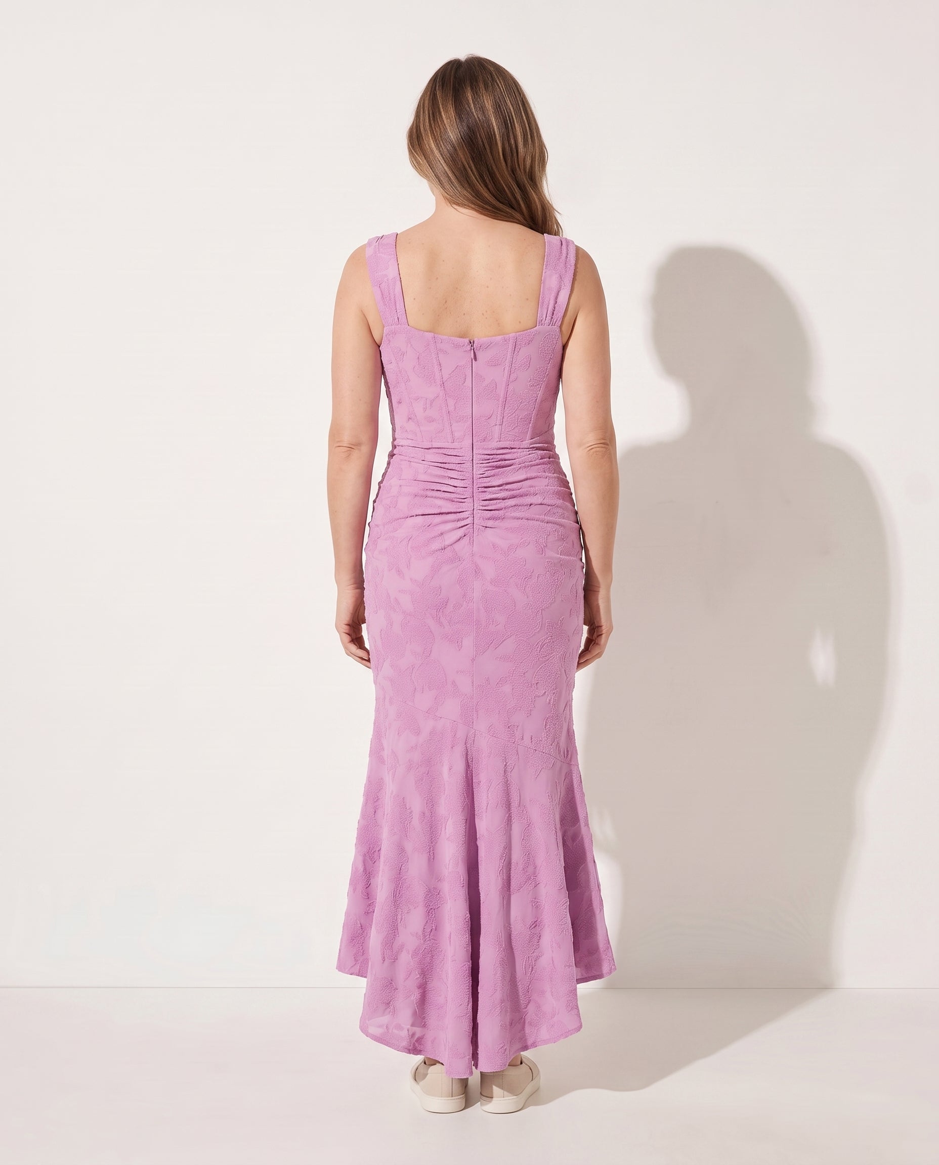 Hermione | Ruched Square Neck Evening Maxi Dresses — achterkant