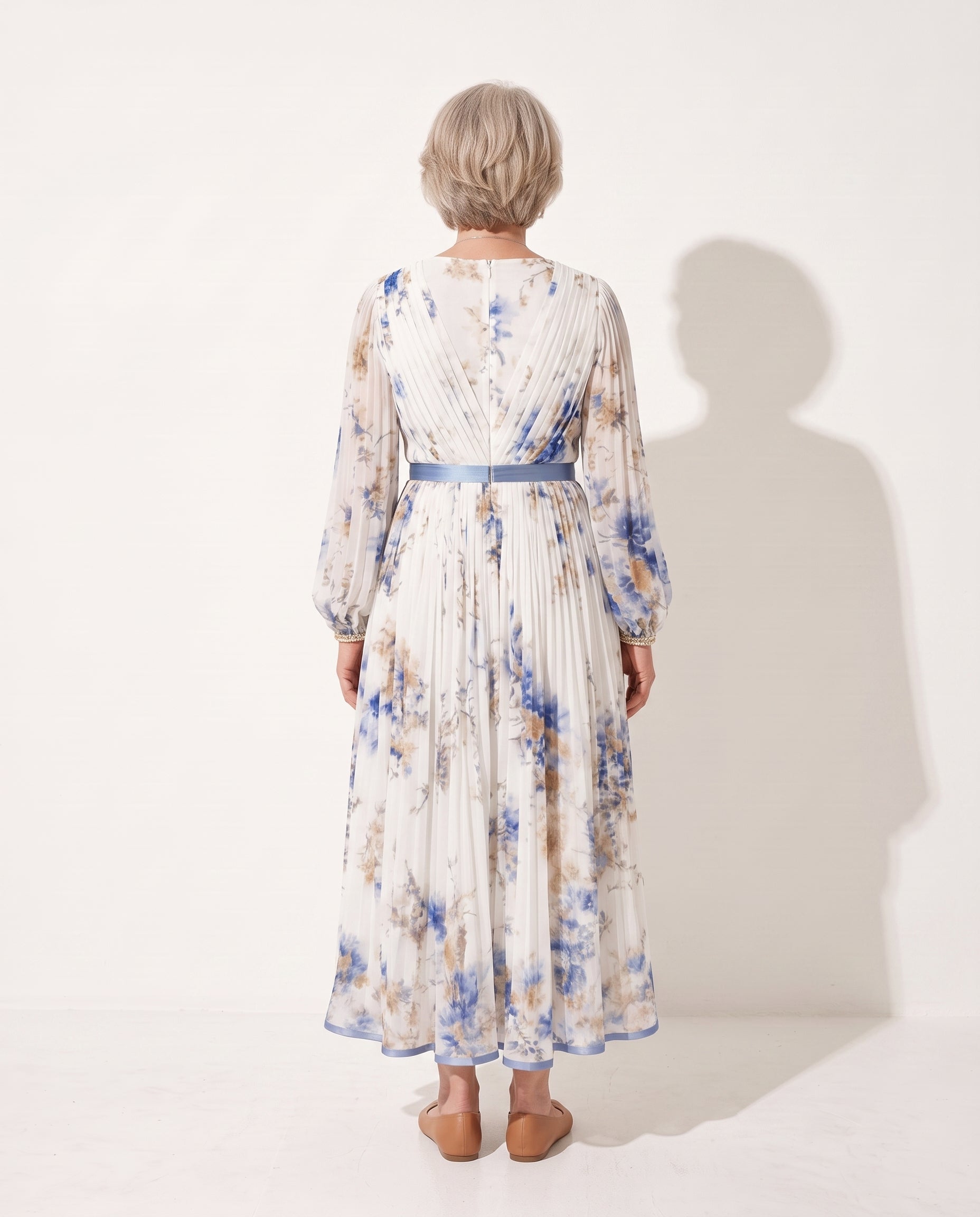 Isadora | Long Sleeve Floral Maxi Wedding Guest Dresses — achterkant