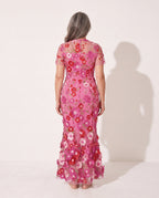 Agathe | Floral Appliqué Autumn Wedding Guest Dresses Midi — achterkant